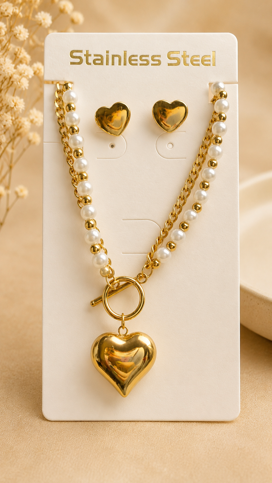 Set de Corazón Perlado